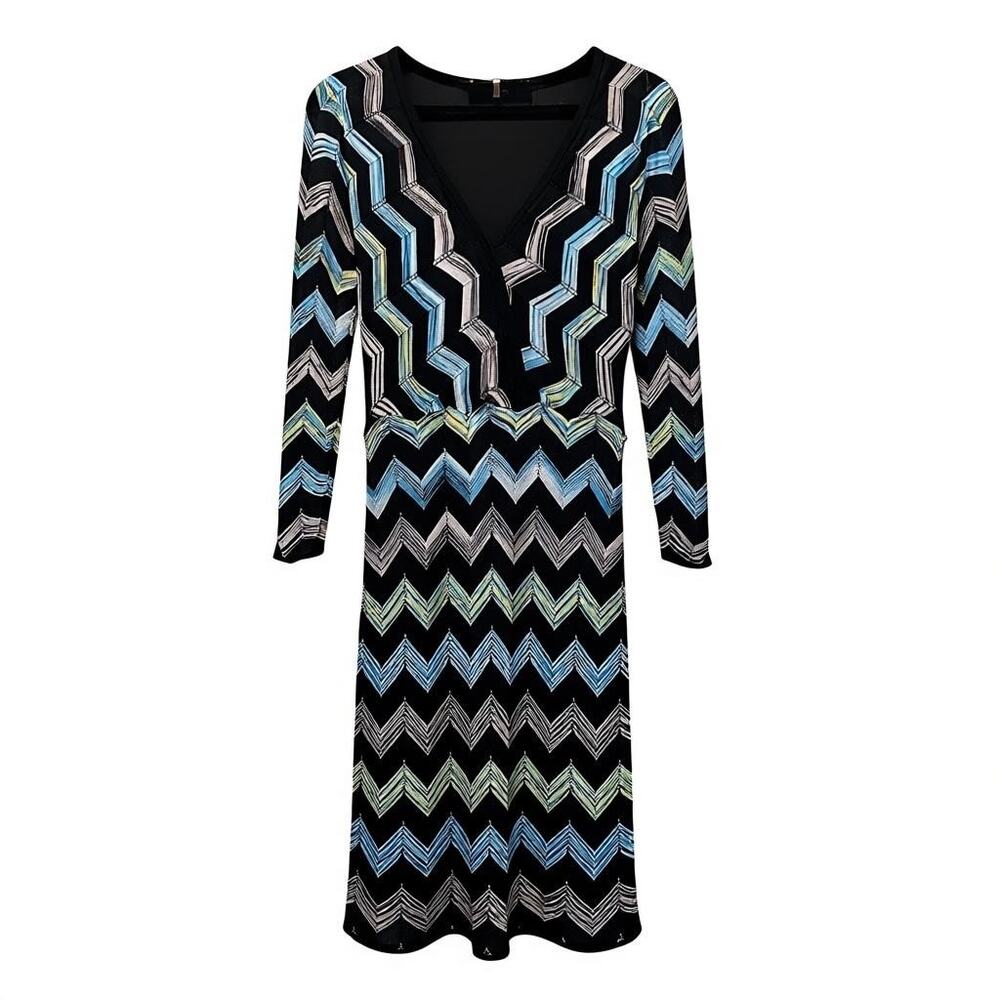 Trina Turk Multicolor Chevron Knit Dress Size M RetroStyle PartyDress 70s Party
